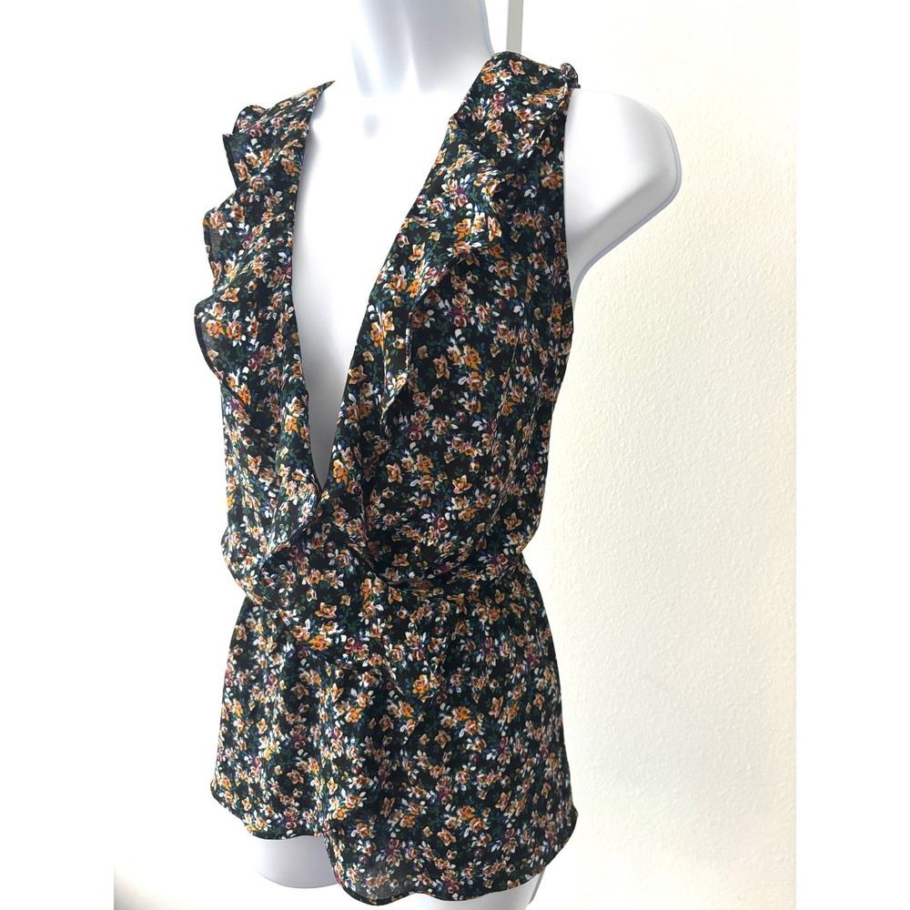 Romantic Boho Floral Ruffle Plunge Blouse Size 2X Soft Drape Femme Chic Wear - Picture 3 of 13